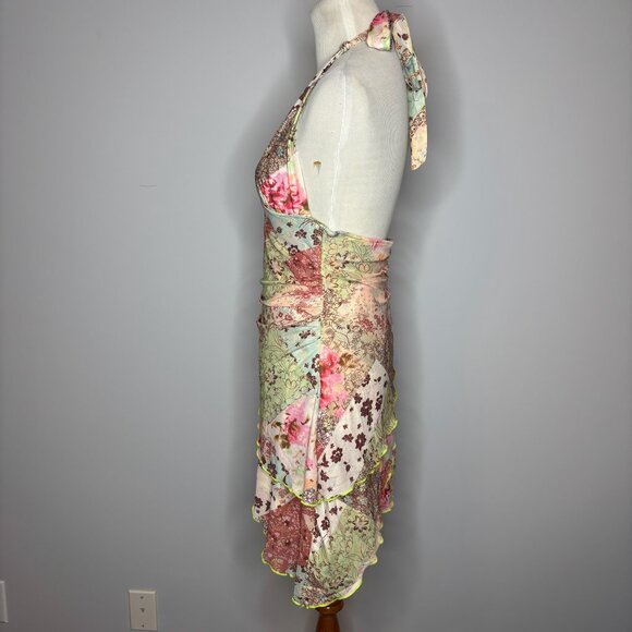 Shein - Backless Halter Neck Asymmetrical Hemline Sleeveless Print Dress - Picture 3 of 4